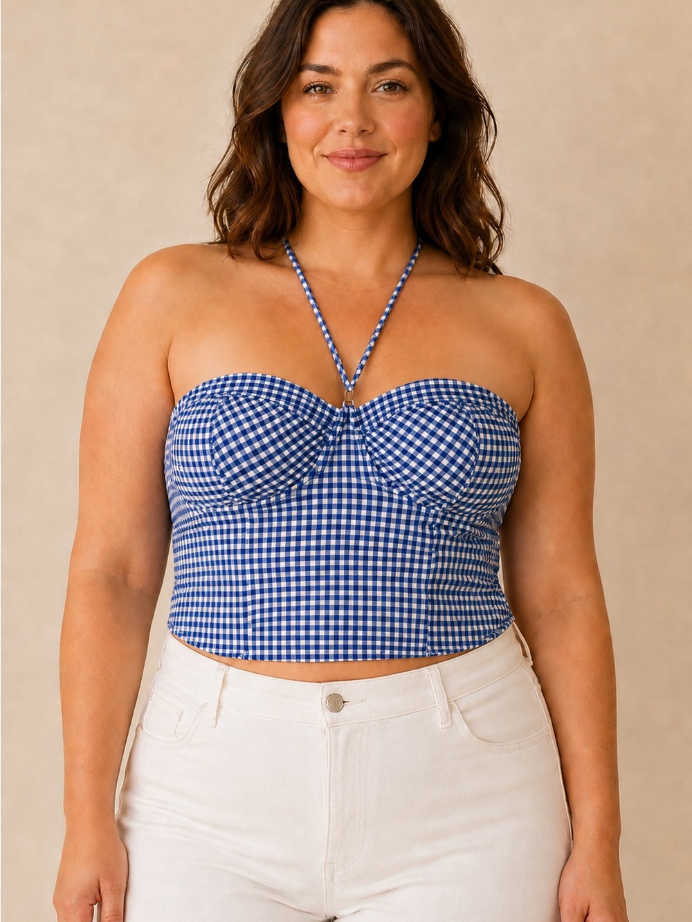 Blue Gingham Women's Bustier Top - Brand Unknown - Picture 2 of 6